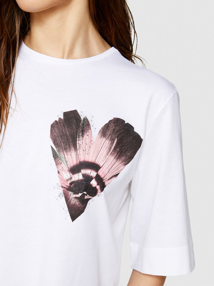 Organic cotton t-shirt with print - women's short sleeve t-shirts - White | Sisley image number 5